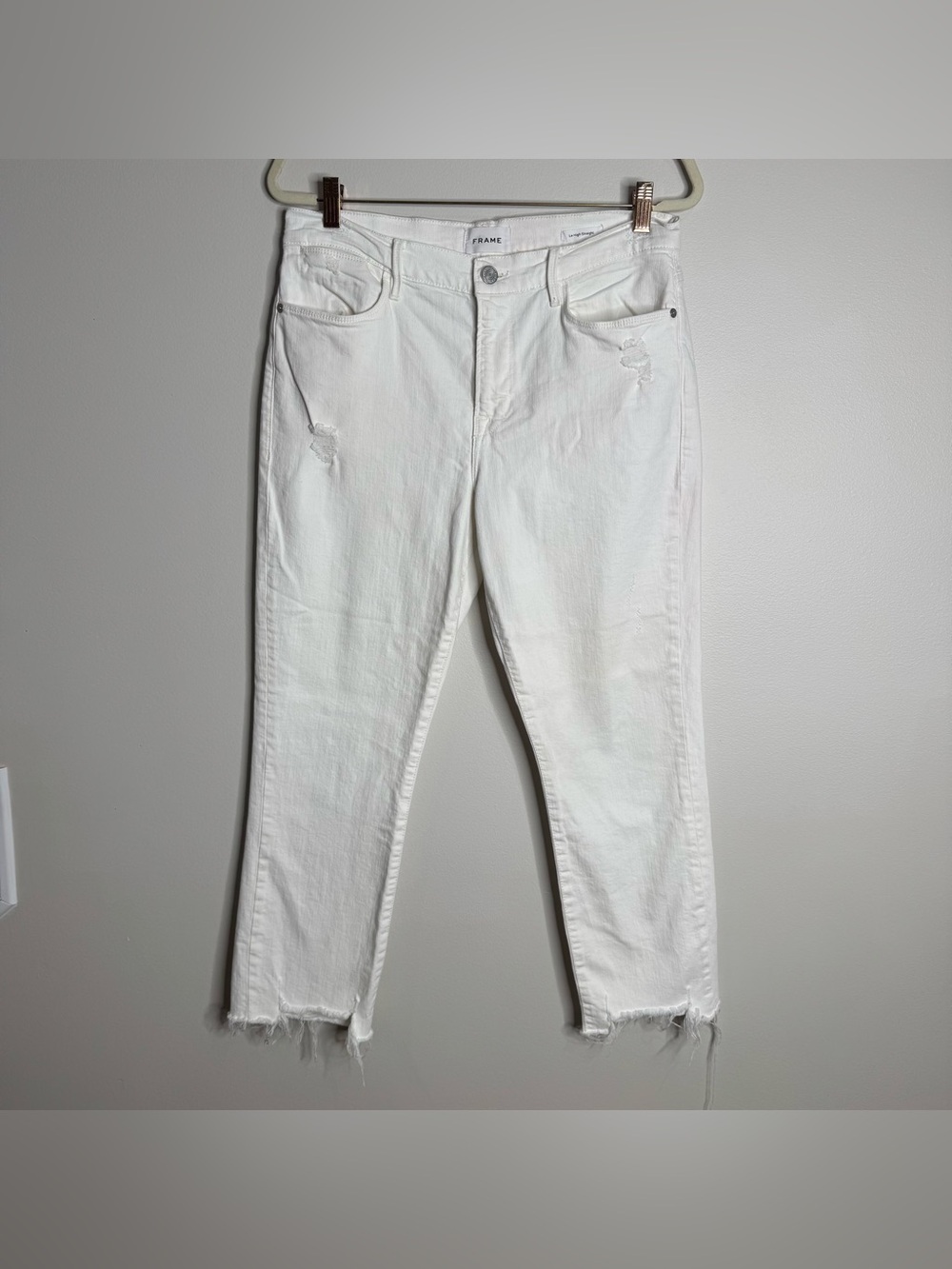 FRAME Denim 31 White Distressed Le High Straight Leg Summer Jeans Stretch
